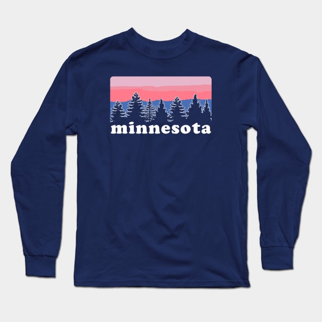 Northern Minnesota Pine Tree Sunset Long Sleeve T-Shirt by GreatLakesLocals